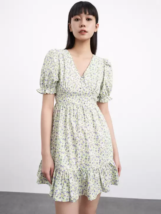 Floral Print Puff Sleeve Dress - image 6