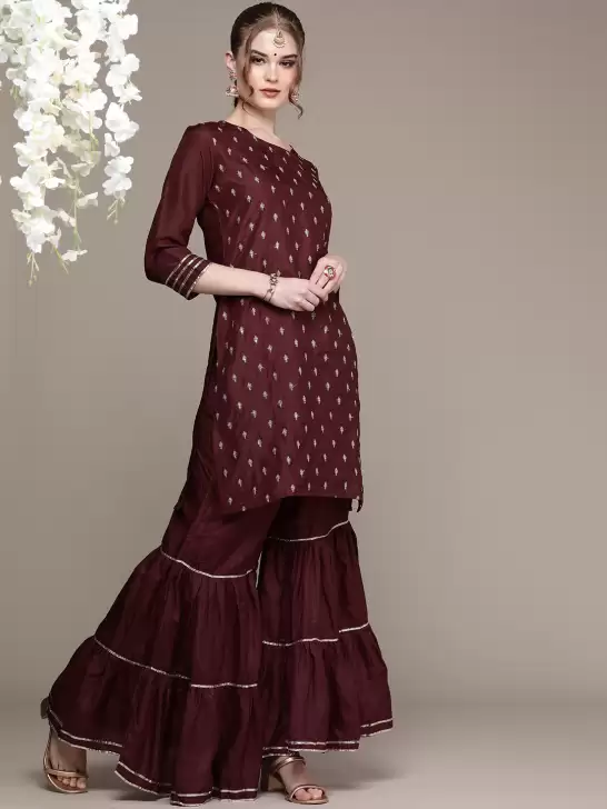 Women Embroidered Kurta with Sharara - image 6