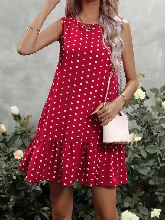 Polka Dot Print A-Line Dress - image 6