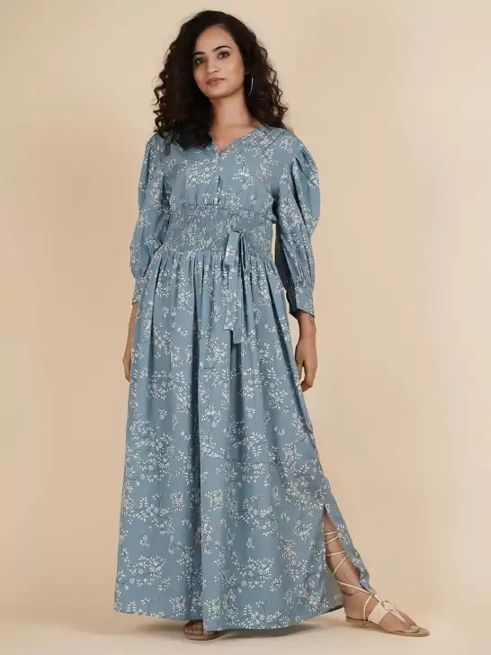Floral Print Maxi Puff Sleeve Dress - image 6