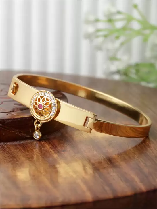 Women Brass American Diamond Hand Painted Gold-Plated Cuff Bracelet - image 6