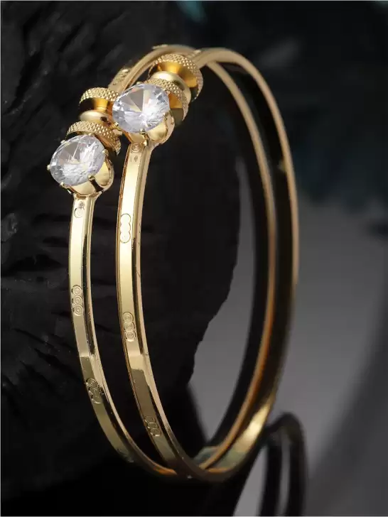 Women 2 Brass American Diamond Handcrafted Gold-Plated Bracelet - image 6