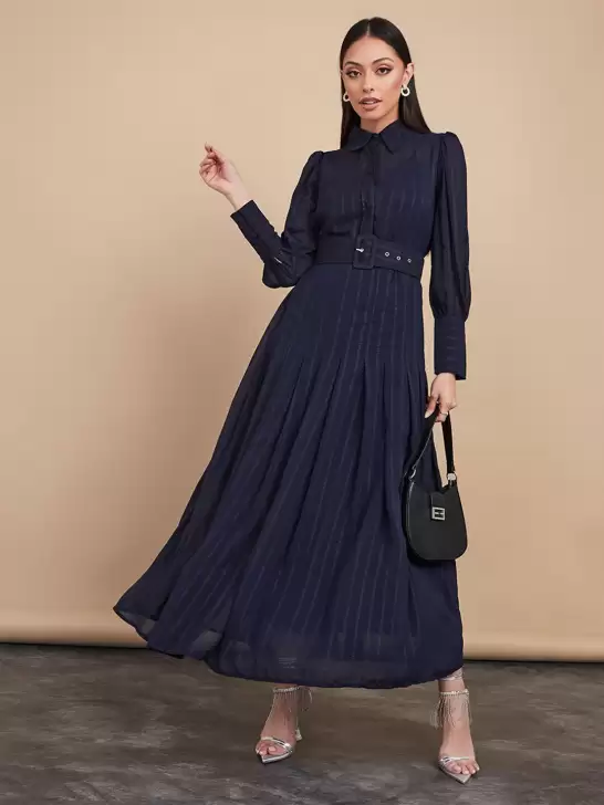 Shirt Collar Checked Dress - image 6