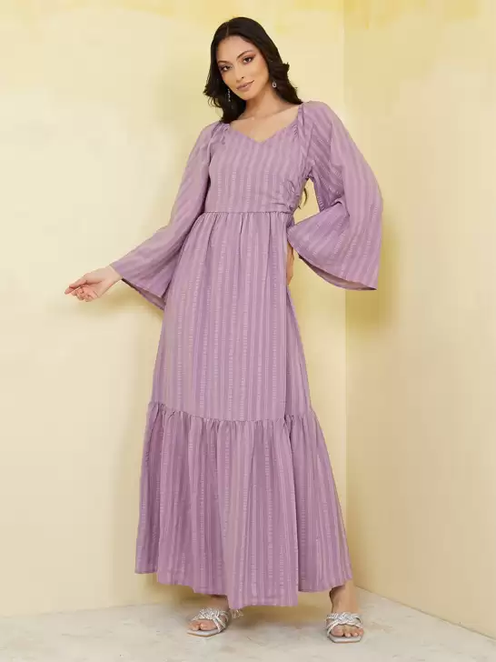Striped Flared Sleeve Dress - image 6