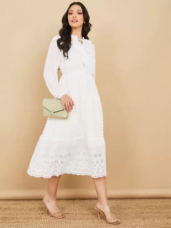 A-Line Midi Puff Sleeve Dress - image 6
