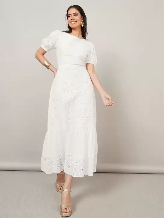 A-Line Midi Puff Sleeve Dress - image 6