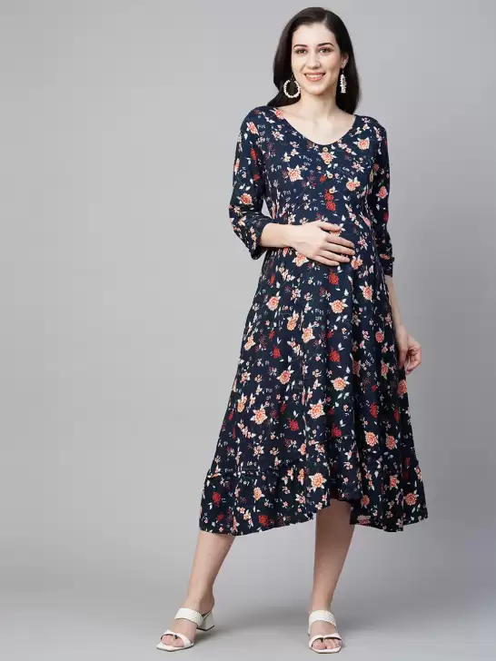 Floral Print A-Line Midi Dress - image 6