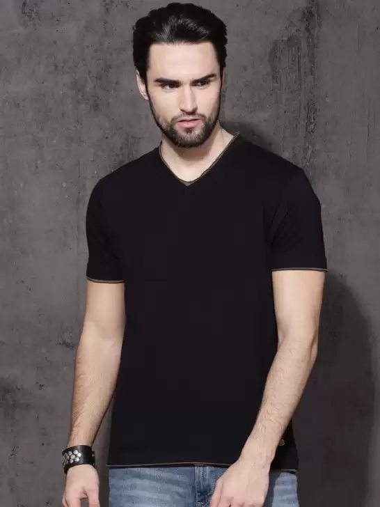 Pure Cotton T-shirt with Contrast Raw Edge - image 6