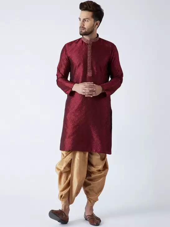 Men Self Design Kurta with Dhoti Pants - image 6