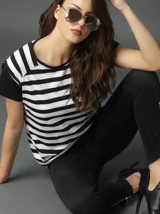 Striped Round Neck Pure Cotton T-shirt - image 6