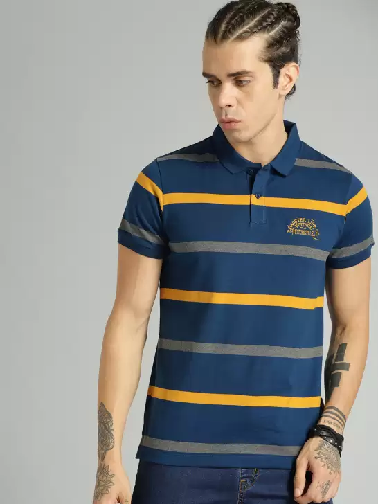 Striped Polo Collar  Pure Cotton T-shirt - image 6