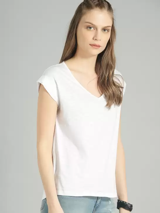 Women V-Neck Pure Cotton T-shirt - image 6