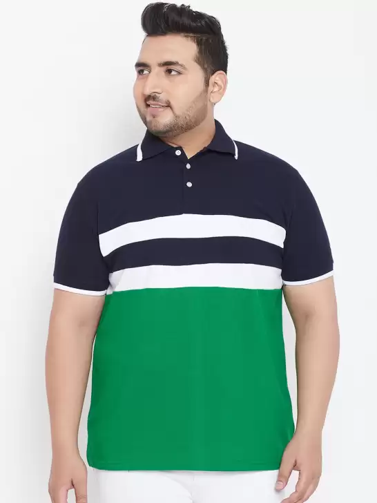 Plus Size Colourblocked Polo Collar Pure Cotton T-shirt - image 6