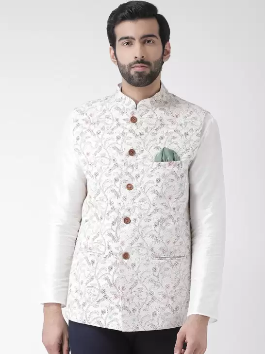 Men Printed Pure Cotton Nehru Jacket - image 6