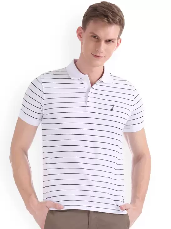 Striped Polo Collar Pure Cotton T-shirt - image 6