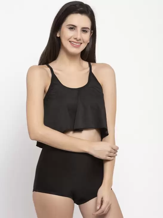 Women Solid Two Piece Swim Set