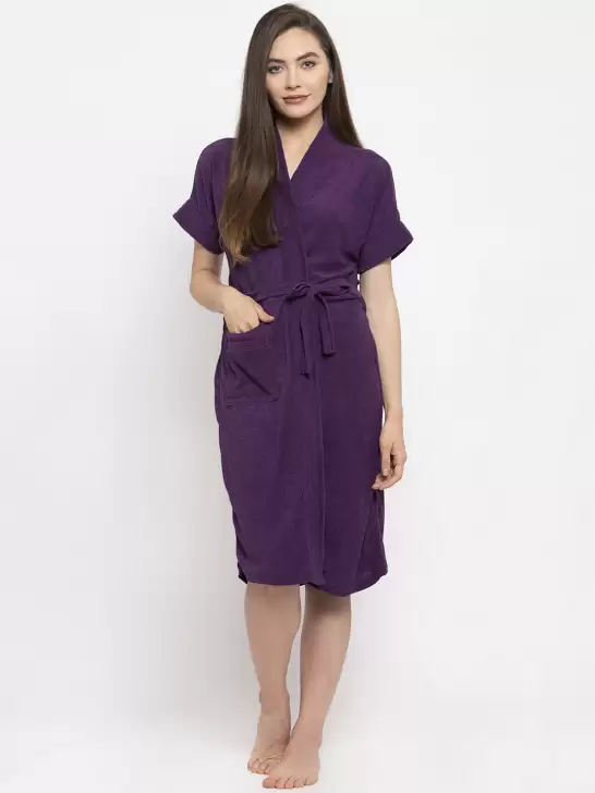 Women Solid Bath Robe - image 6