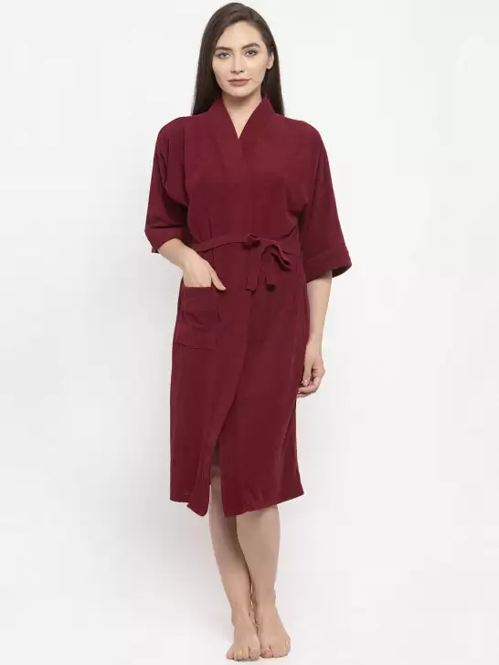 Women Solid Bath Robe - image 6