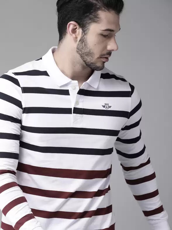 Striped Polo Collar T-shirt - image 7