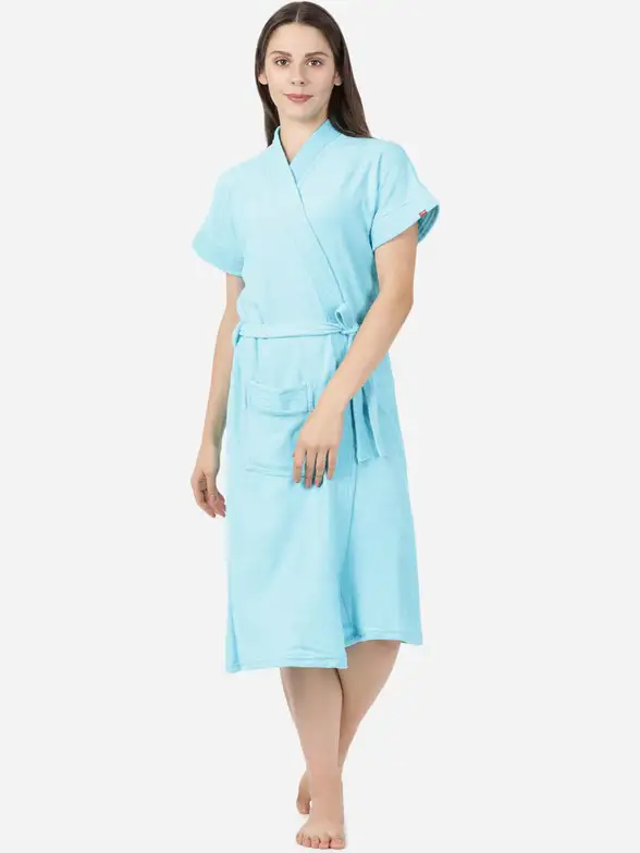 Women Solid Cotton Bath Robe - image 7