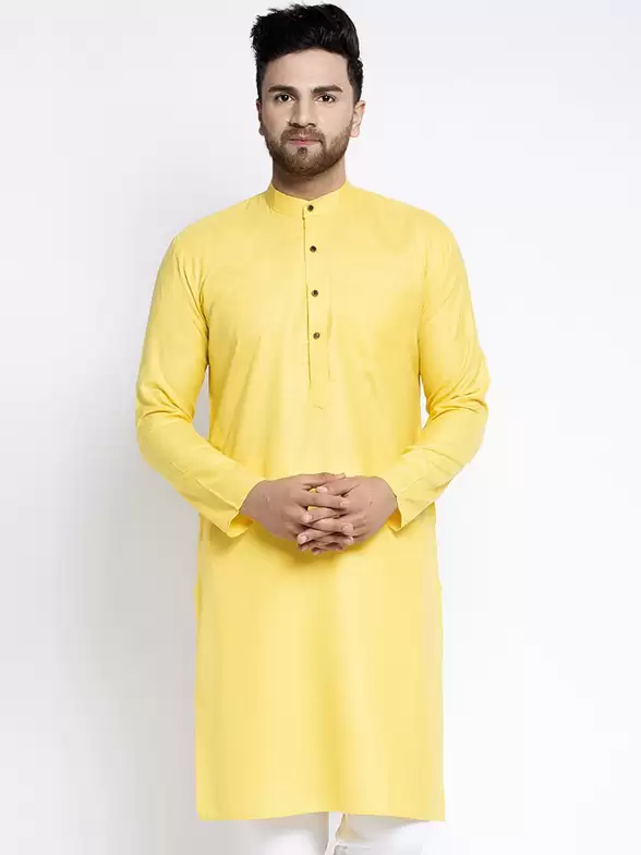 Men Yellow Solid Kurta - image 7