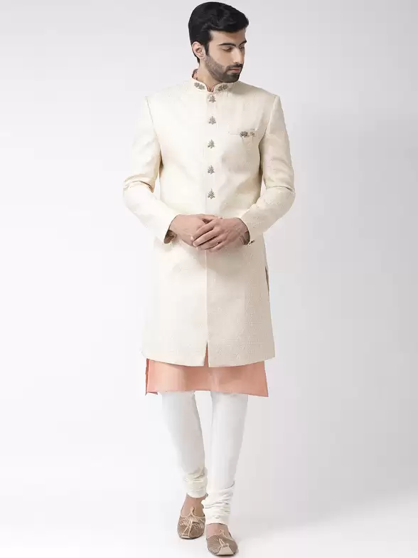 Men Woven Design Sherwani Set - image 7