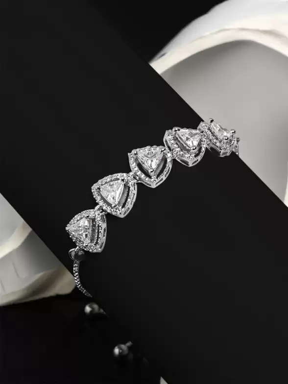 Women American Diamond Rhodium-Plated Wraparound Bracelet - image 7