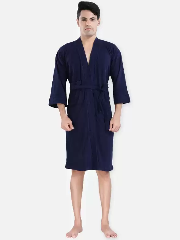 Men Solid Bath Robe With Belt - image 7