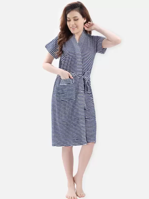 Women Striped Bath Robe - image 7