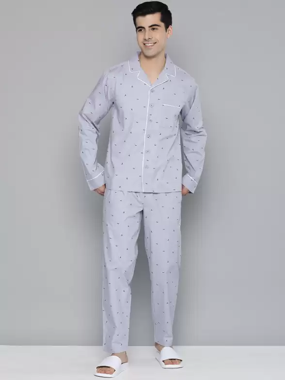 Men Grey Printed Night suit - image 7