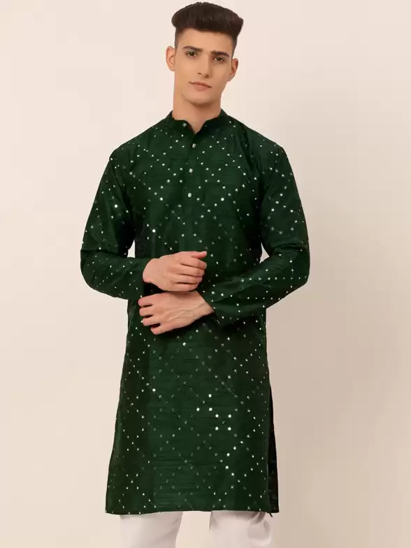 Men Green Mirror Work Kurta - image 7
