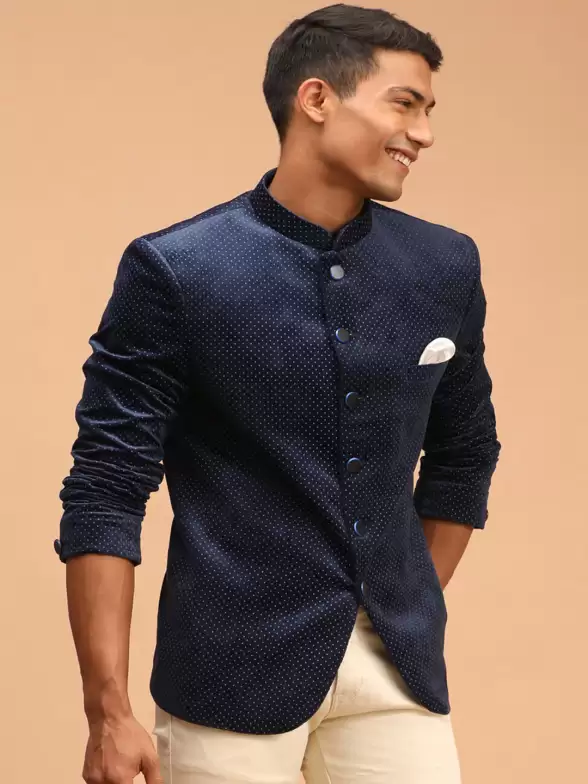 Men  Printed Slim-Fit Bandhgala Blazers - image 7