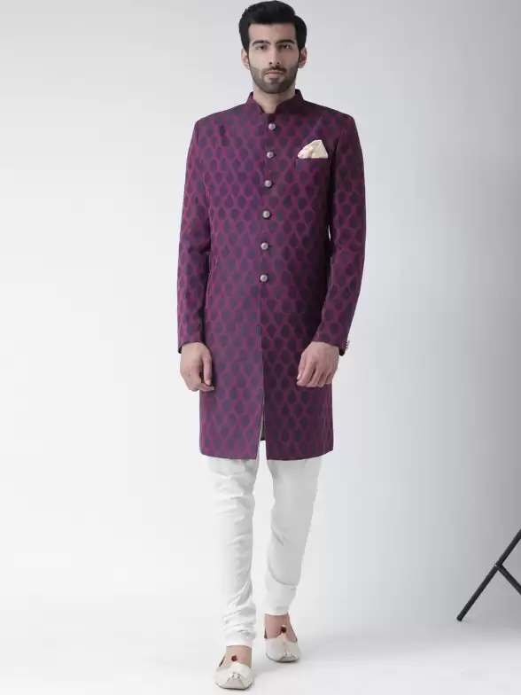 Men Woven Design Sherwani Set - image 7