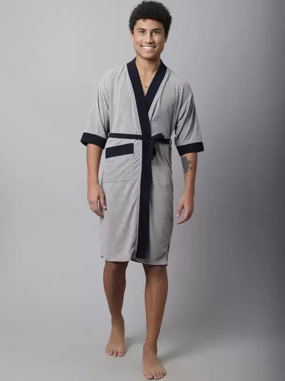 Men Solid Bath Robe - image 7