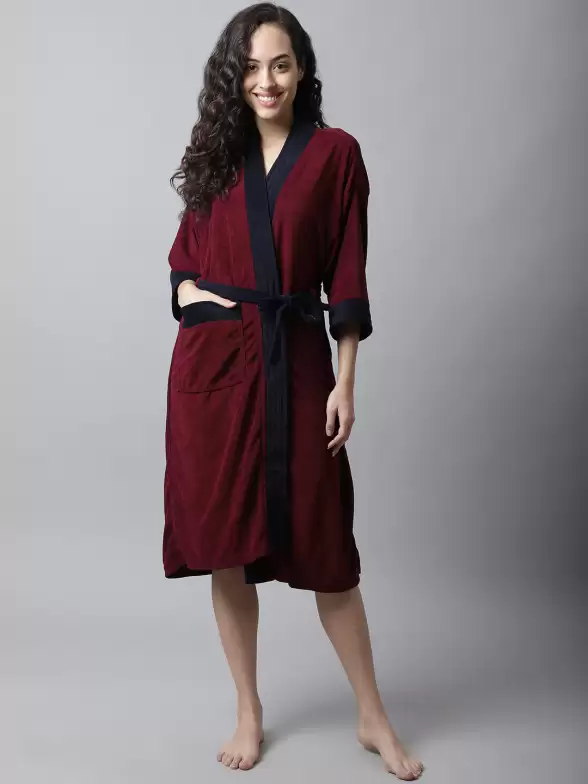 Women Solid Bath Robe - image 7