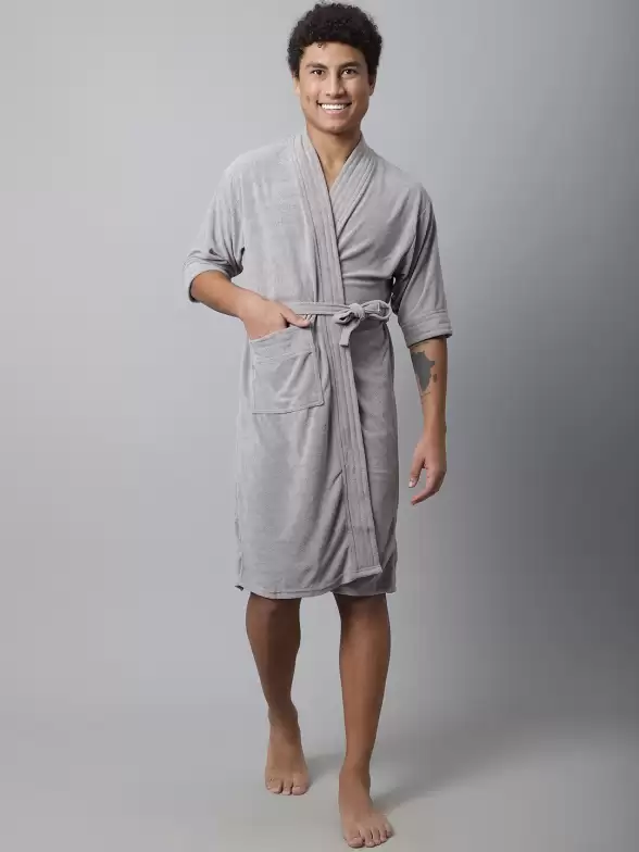 Men Solid Bath Robe - image 7