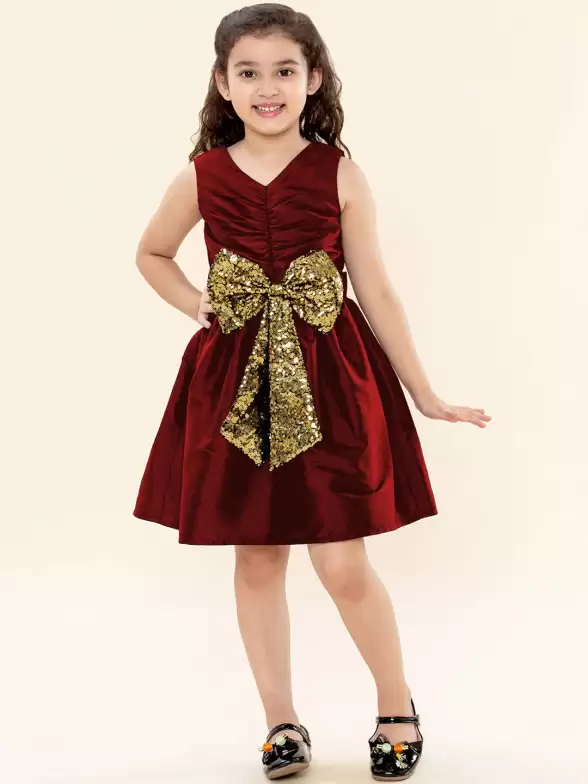 Maroon Sequins Bow Dress - image 7