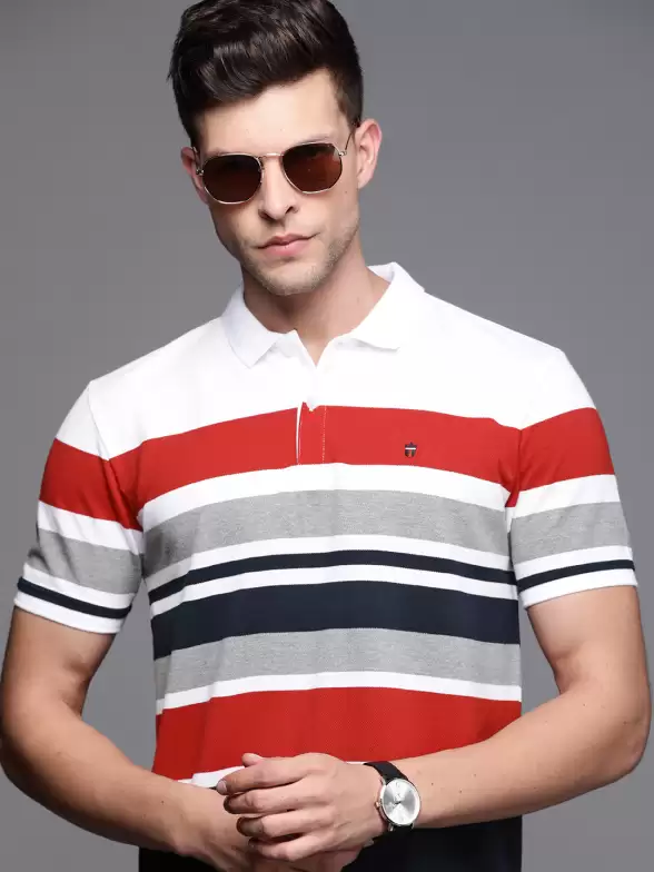 Men Striped Polo Collar T-shirt - image 7