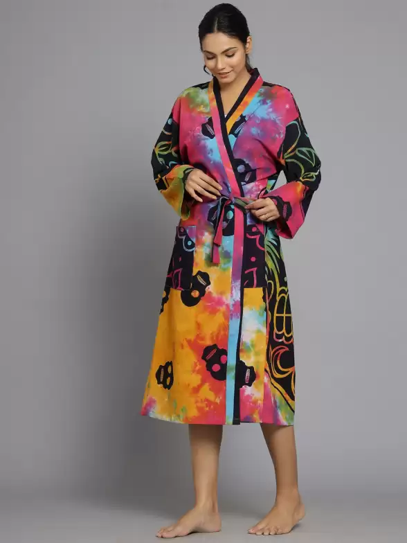 Women Printed Pure Cotton Bath Robe - image 7