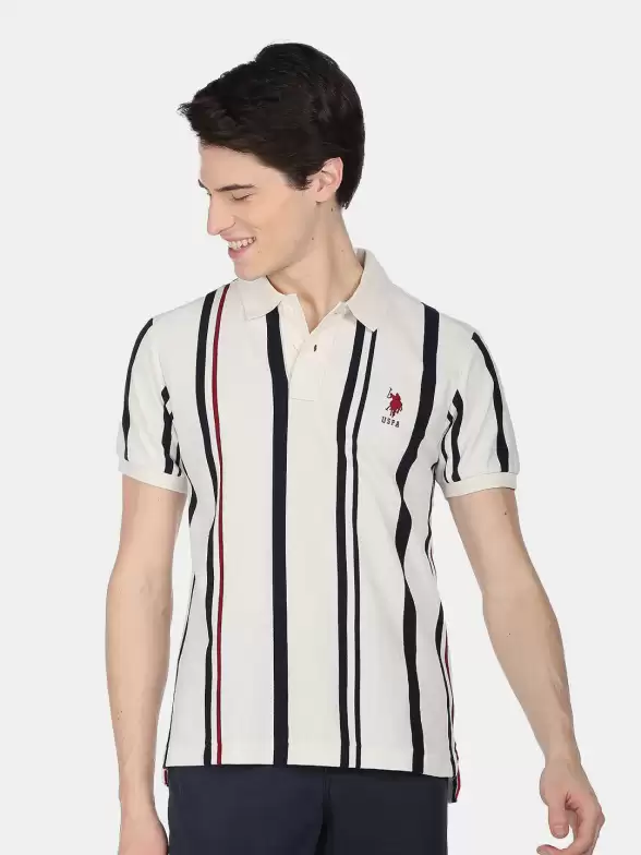 Men Striped Polo Collar T-shirt - image 7