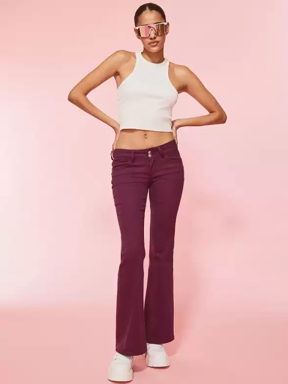 Women Flared Twill Trousers - image 7