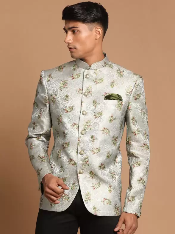 Men Self-Designed Slim-Fit Single Breasted Bandhgala Blazer - image 7