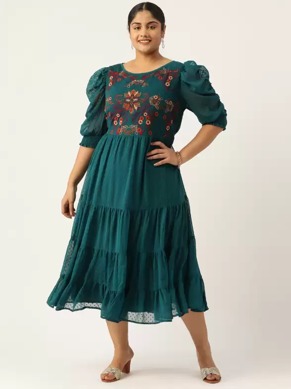 Floral Embroidered Chiffon Midi Dress - image 7