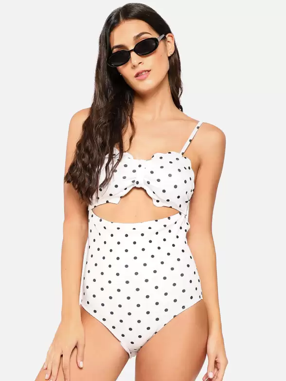 Women Polka Dot Printed One-Piece Swimsuit - image 7