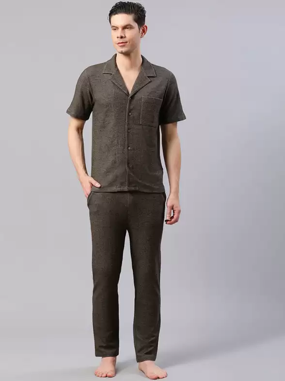 Men Lapel Collar Night Suit - image 7