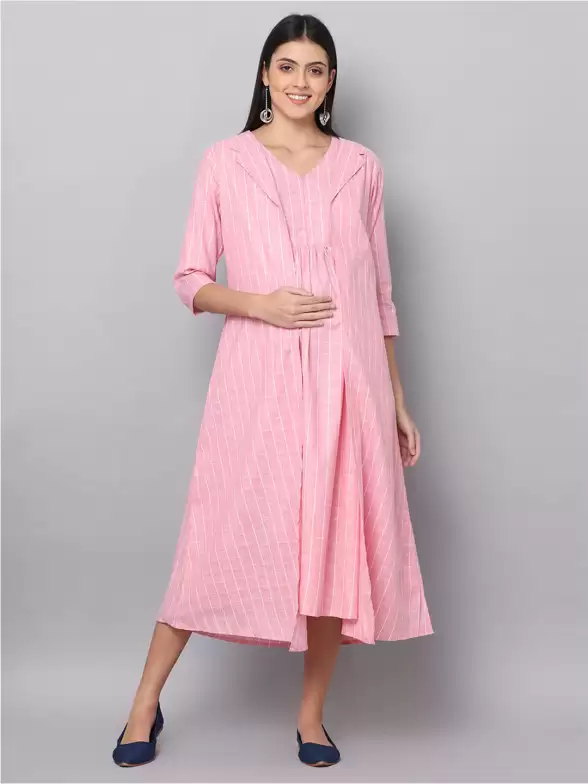 Striped A-Line Midi Dress - image 7