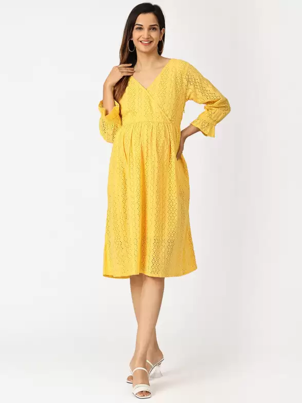 Schiffli Cotton A-Line Dress - image 7