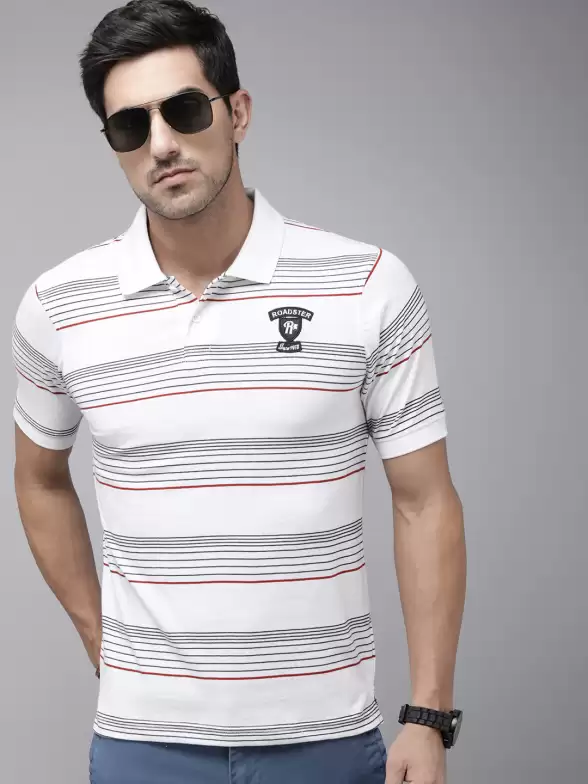 Men Striped Polo Collar T-shirt - image 7