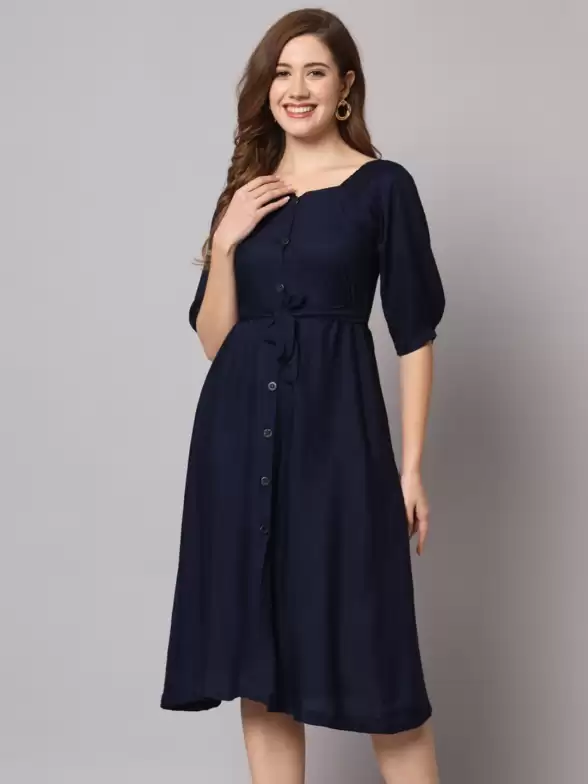 A-Line Midi Dress With Belt - image 7