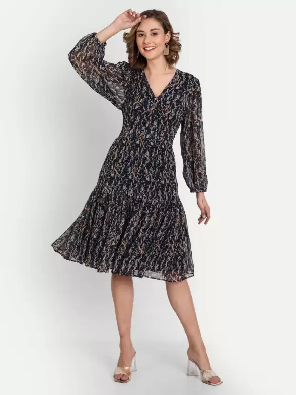 V-Neck Floral Georgette Dress - image 7